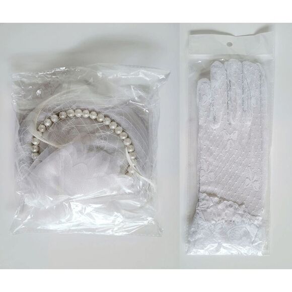 2PCS Pinup Retro Vintage Classy 1950s White Hat Gloves Accessories Set NEW